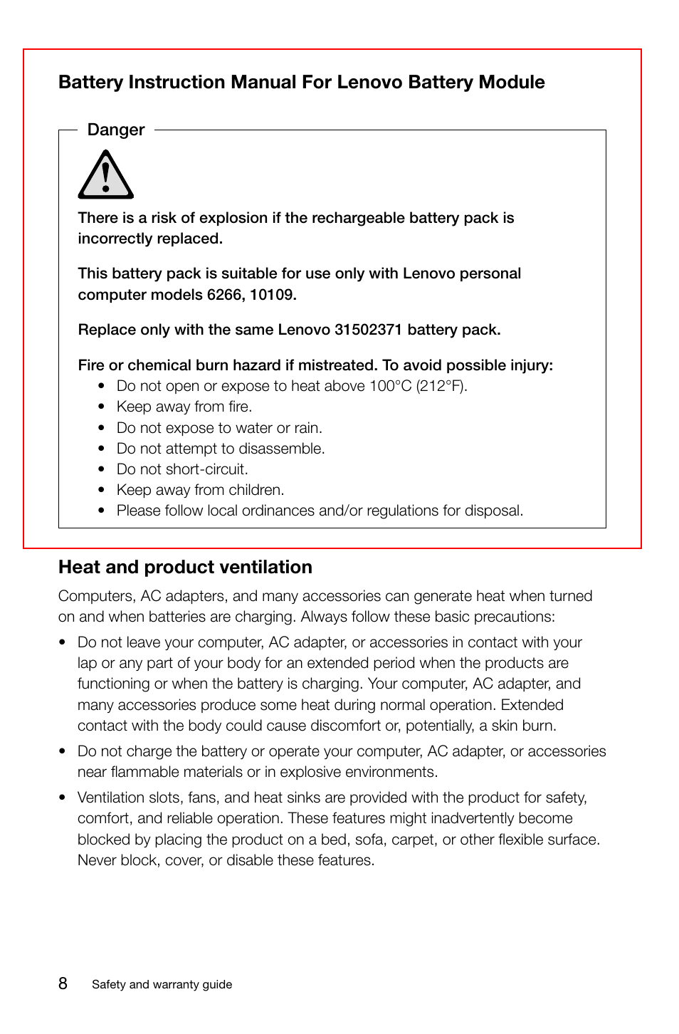 Heat and product ventilation, Battery instruction manual for lenovo, Battery module | Lenovo Horizon 27 Table PC IdeaCentre User Manual | Page 13 / 51
