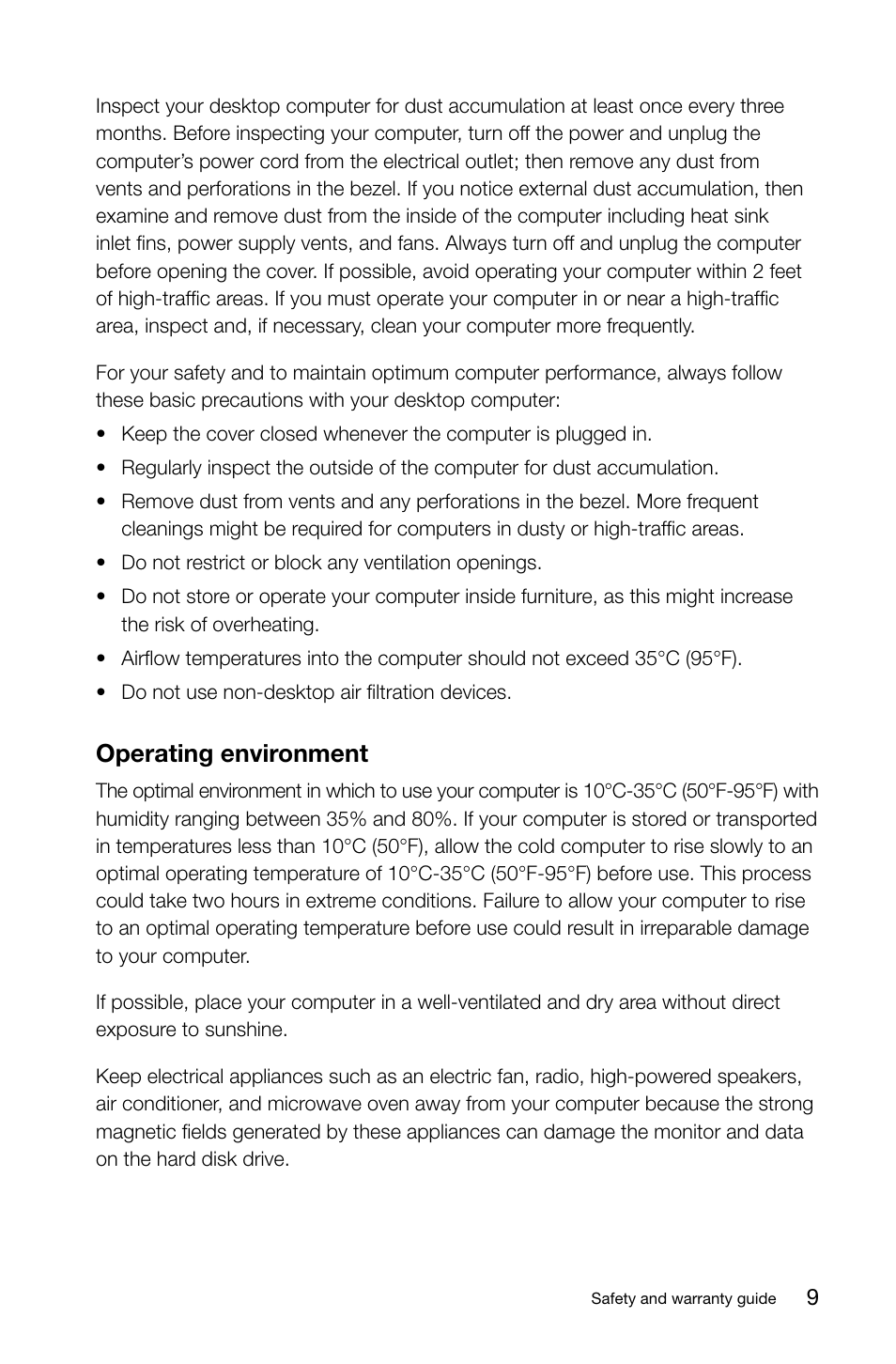 Operating environment | Lenovo Horizon 27 Table PC IdeaCentre User Manual | Page 14 / 51