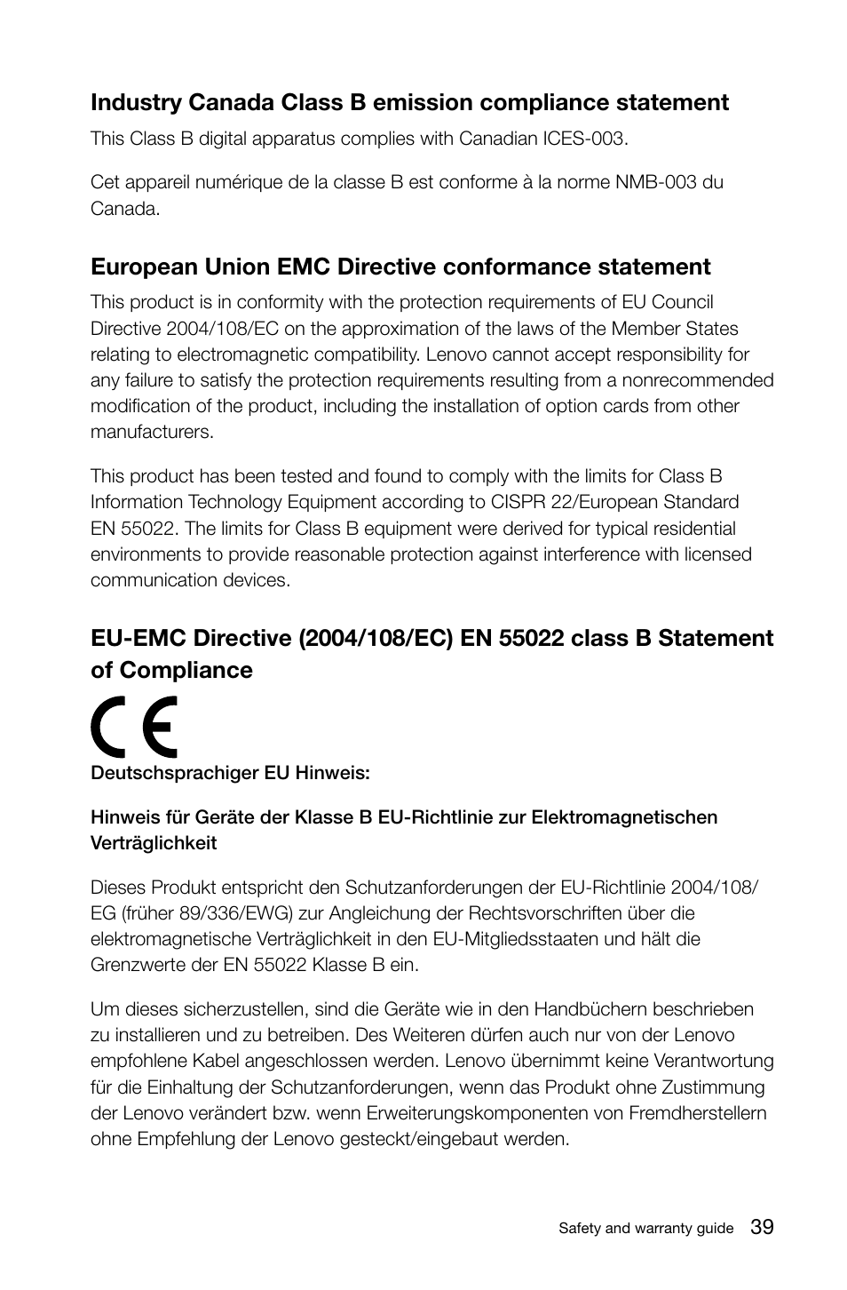 European union emc directive conformance statement | Lenovo Horizon 27 Table PC IdeaCentre User Manual | Page 44 / 51
