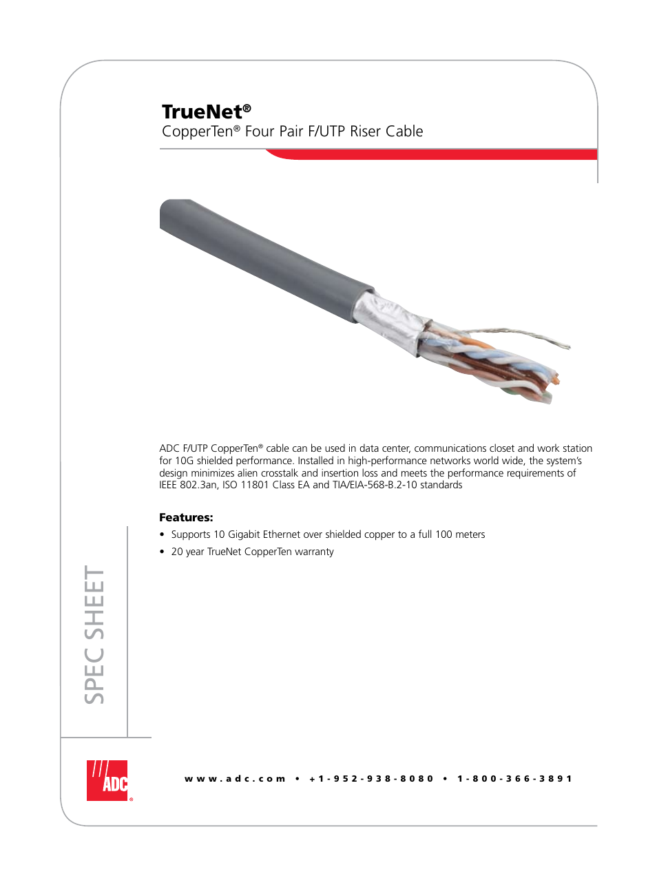 ADC TrueNet F/UTP Riser Cable User Manual | 4 pages