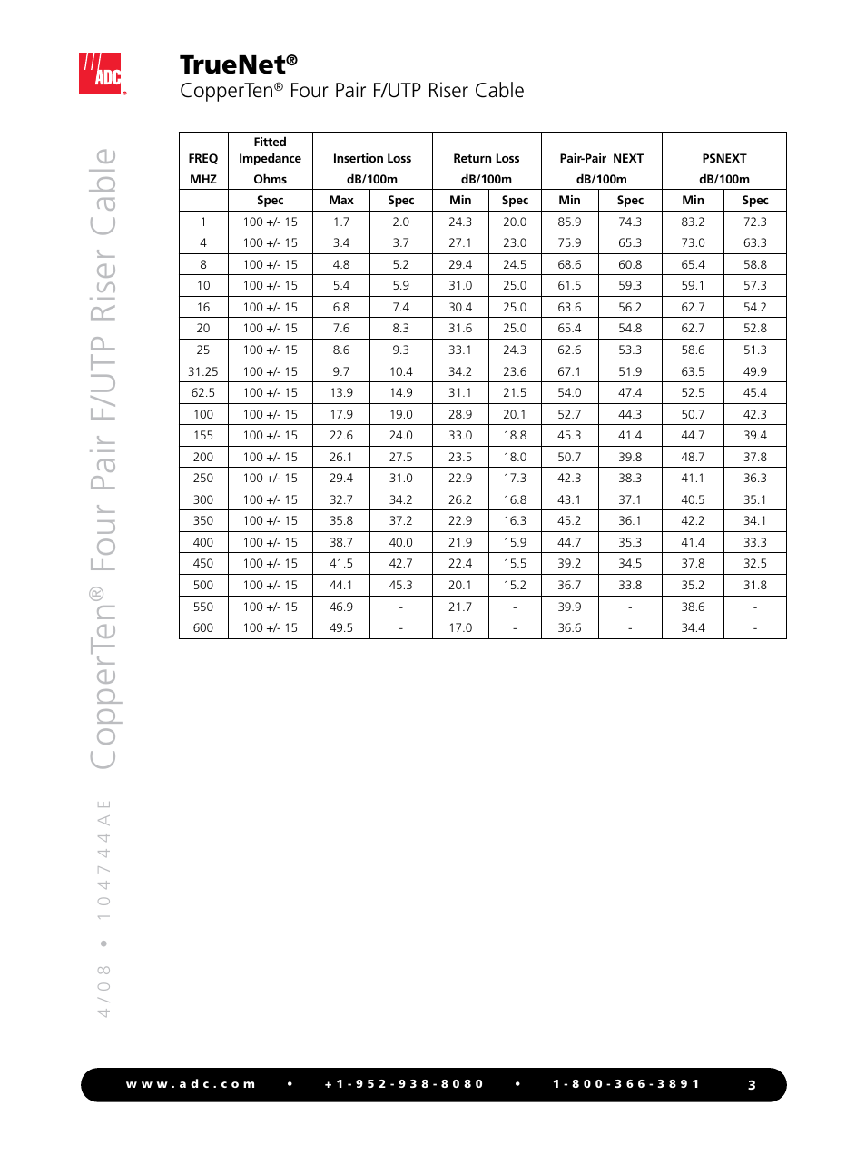 Coppert en, Four pair f/utp riser cable, Truenet | Copperten | ADC TrueNet F/UTP Riser Cable User Manual | Page 3 / 4