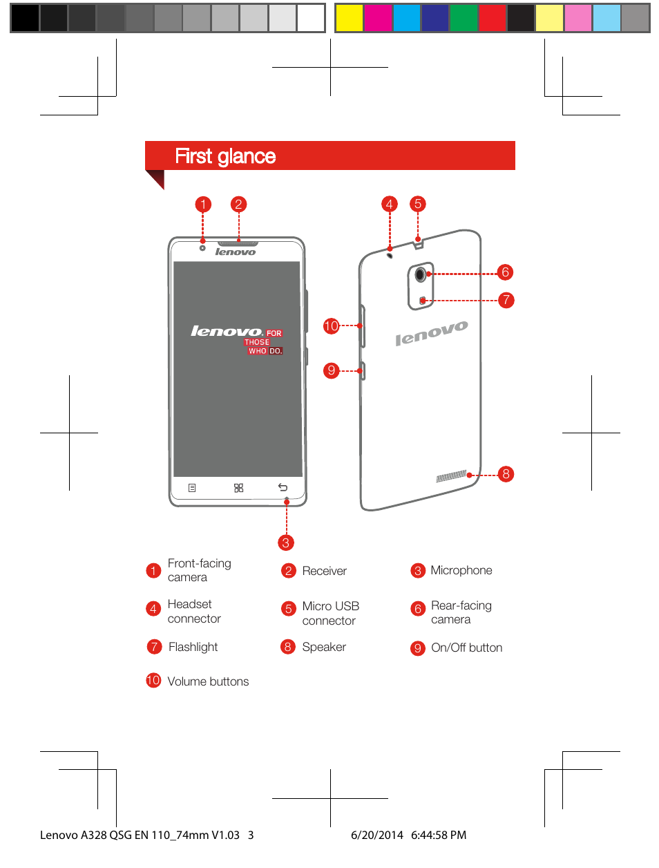 First glance | Lenovo A328 Smartphone User Manual | Page 3 / 6