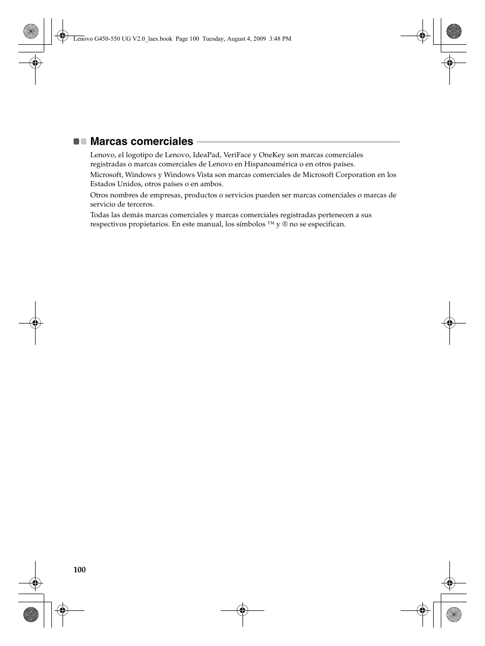 Marcas comerciales | Lenovo G450 Notebook User Manual | Page 108 / 110