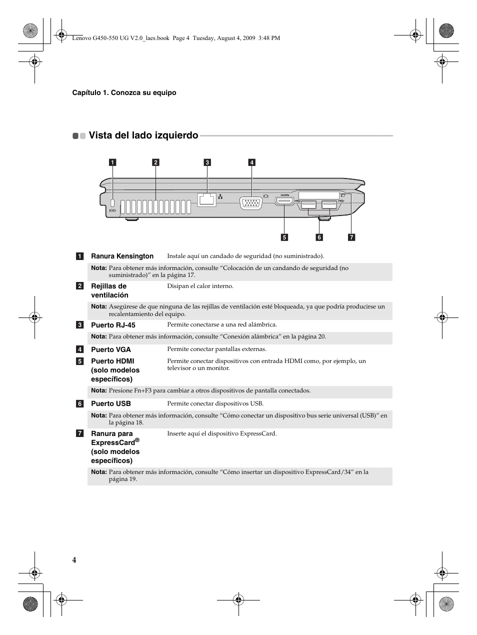 Vista del lado izquierdo | Lenovo G450 Notebook User Manual | Page 12 / 110