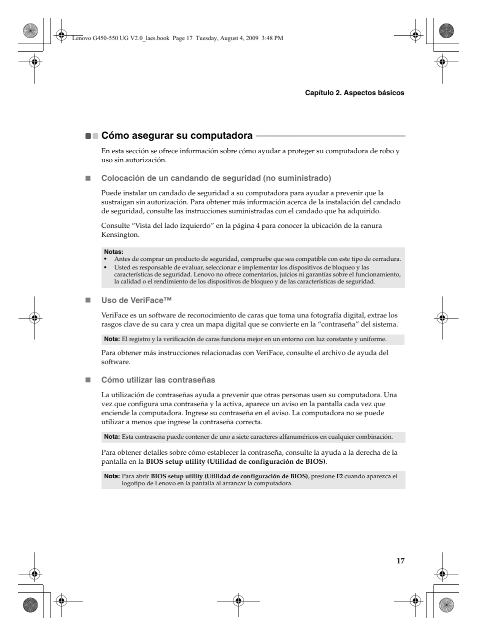 Cómo asegurar su computadora | Lenovo G450 Notebook User Manual | Page 25 / 110