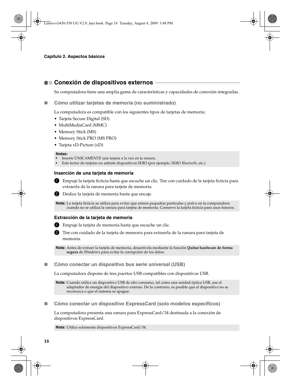 Conexión de dispositivos externos | Lenovo G450 Notebook User Manual | Page 26 / 110