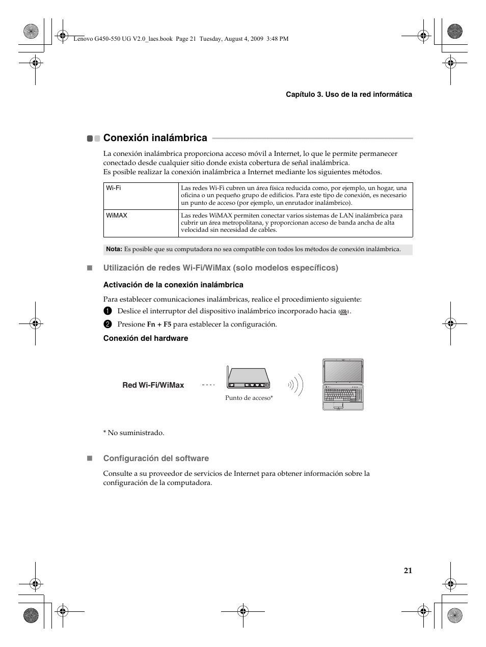 Conexión inalámbrica | Lenovo G450 Notebook User Manual | Page 29 / 110