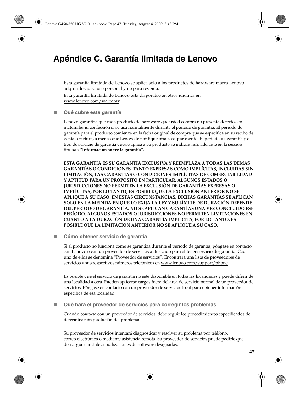 Apéndice c. garantía limitada de lenovo | Lenovo G450 Notebook User Manual | Page 55 / 110