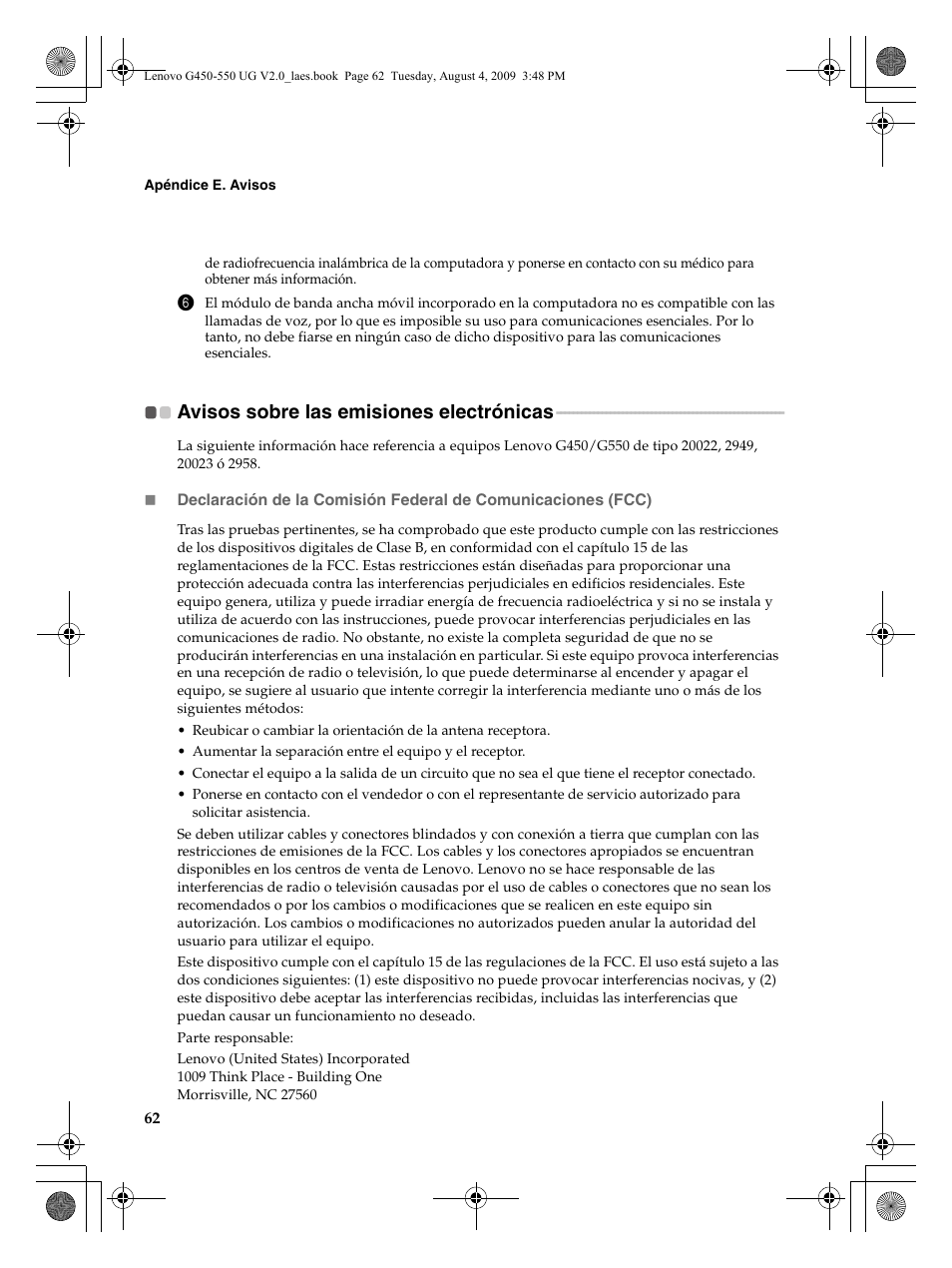 Avisos sobre las emisiones electrónicas | Lenovo G450 Notebook User Manual | Page 70 / 110