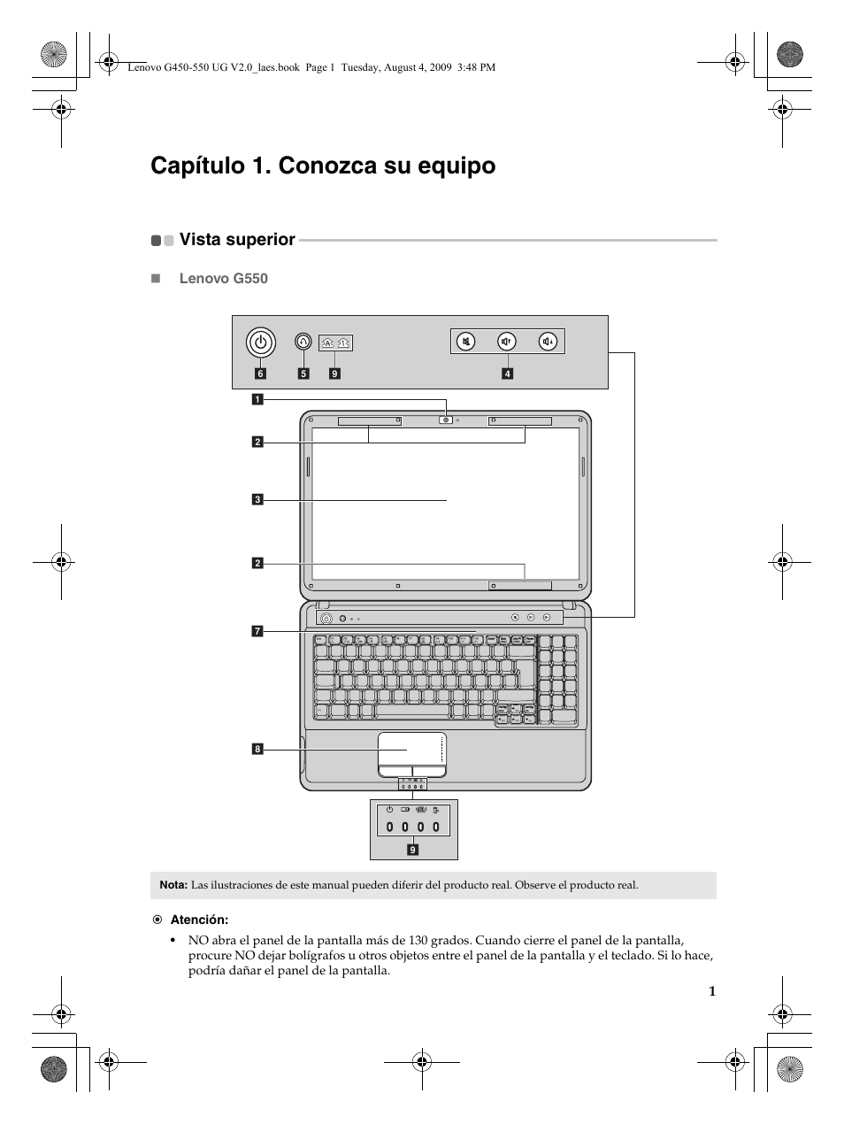 Capítulo 1. conozca su equipo, Vista superior | Lenovo G450 Notebook User Manual | Page 9 / 110