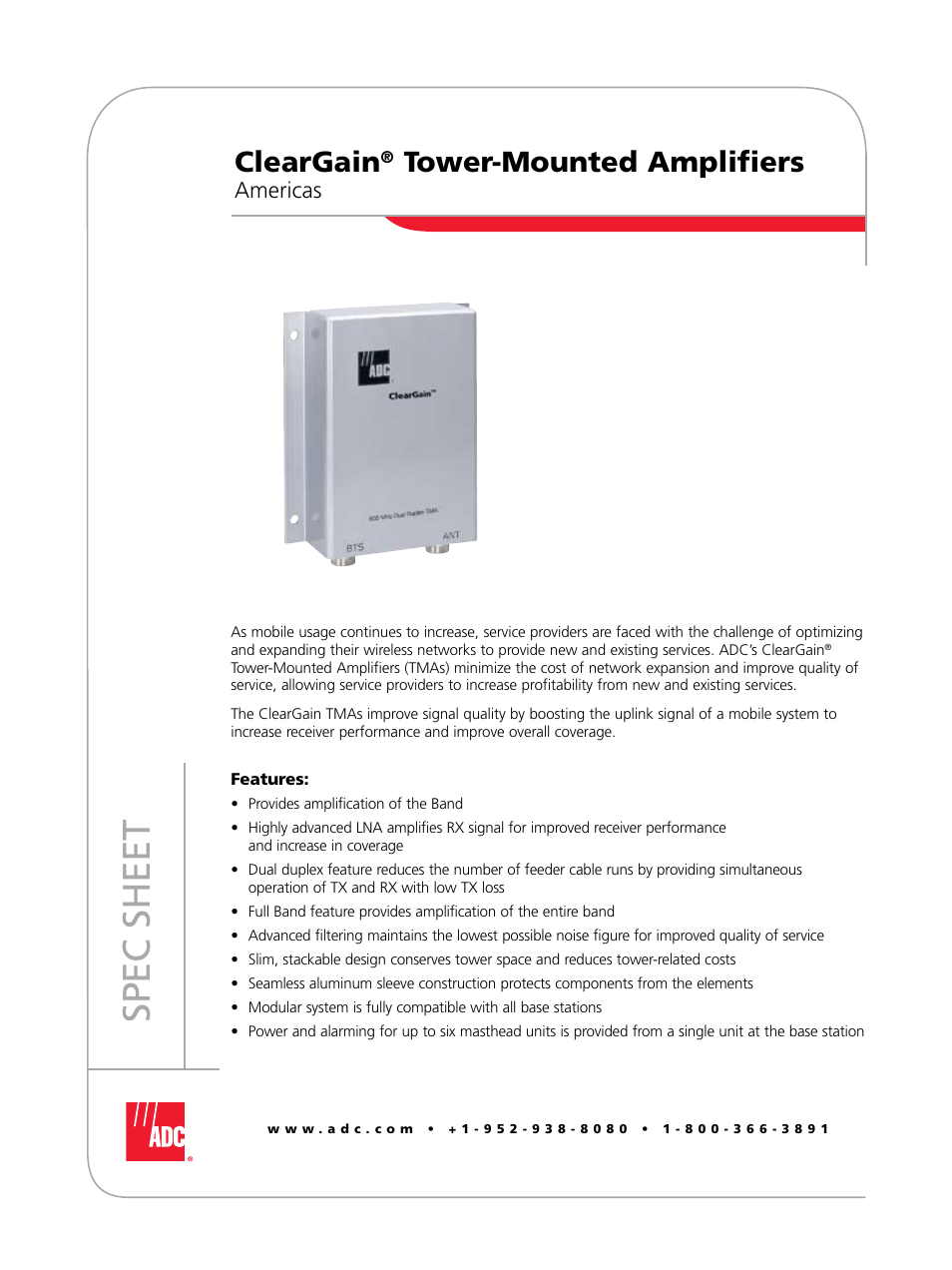 ADC ClearGain Tower-Mounted Amplifiers User Manual | 12 pages