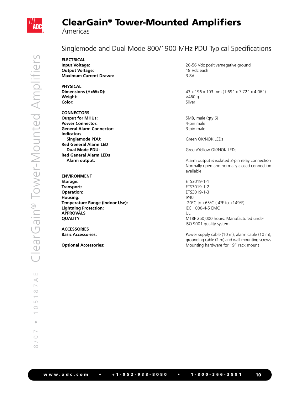 Cle ar g ai n, Cleargain, Tower-mounted amplifiers | Americas | ADC ClearGain Tower-Mounted Amplifiers User Manual | Page 10 / 12