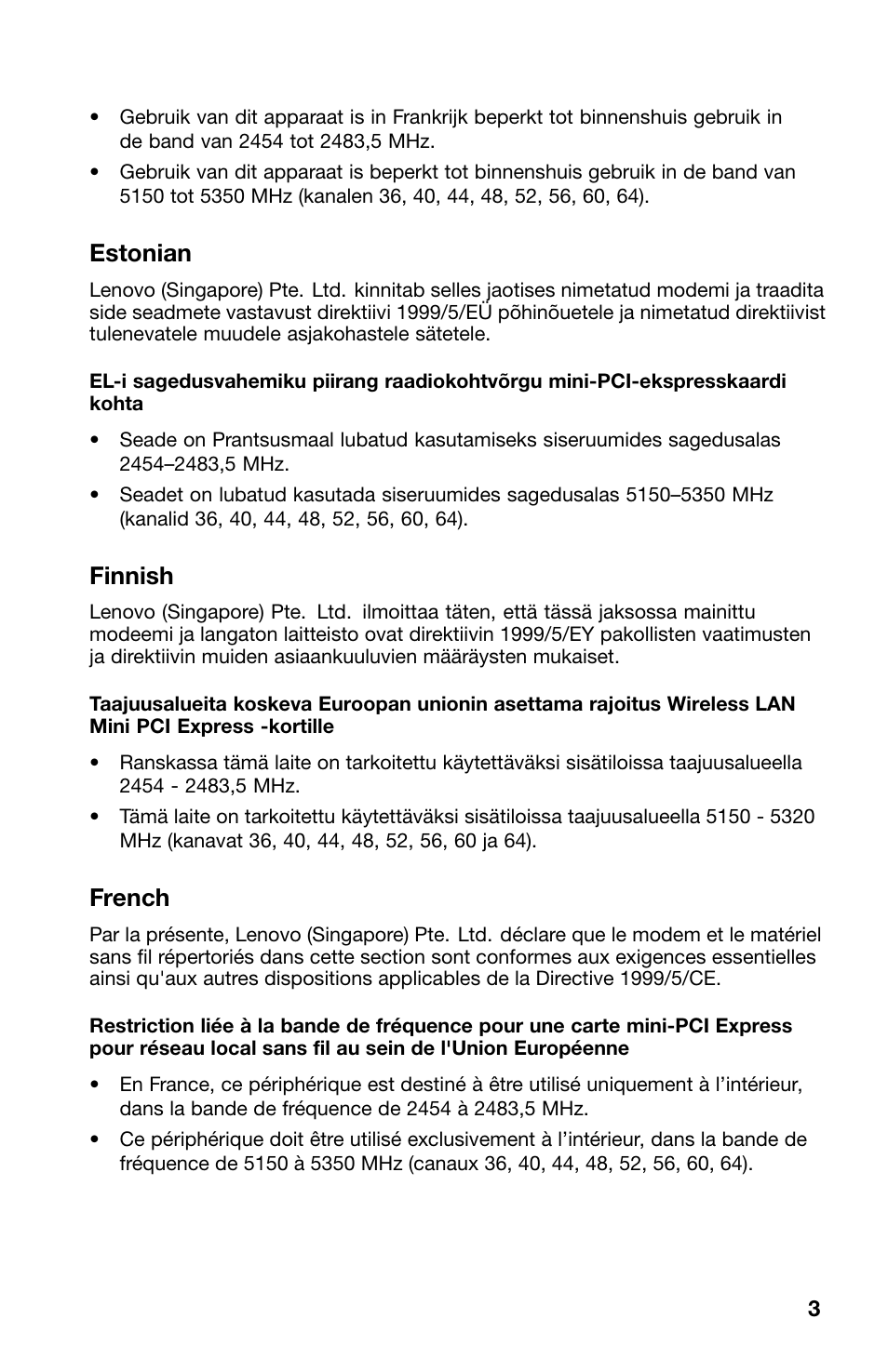 Estonian, Finnish, French | Lenovo ThinkCentre M71z User Manual | Page 3 / 12