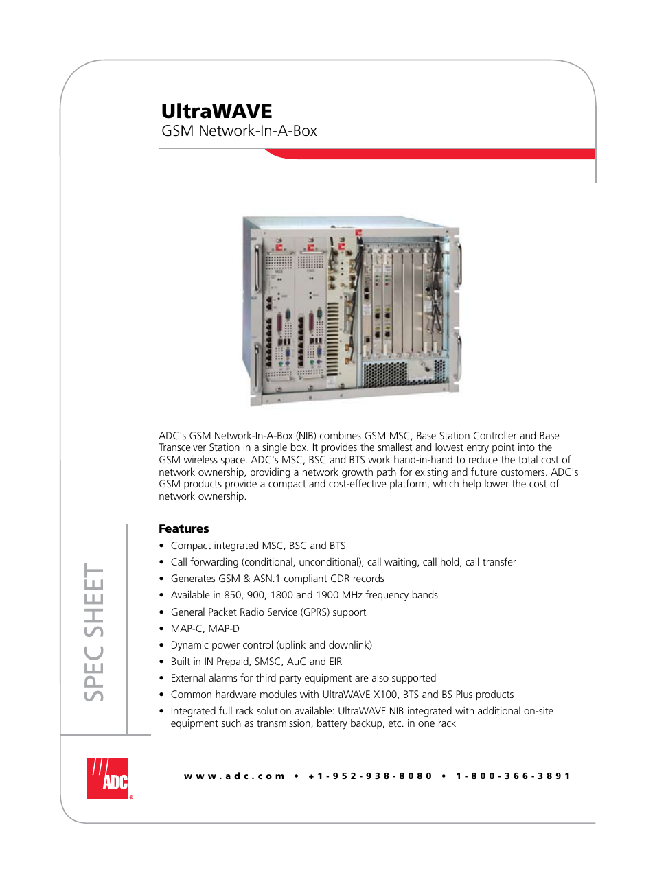 ADC UltraWAVE GSM Network-In-A-Box 105968AE User Manual | 4 pages