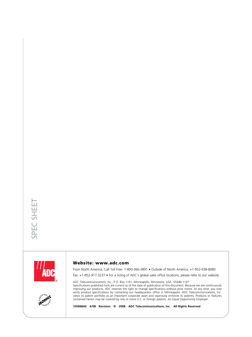 Spec sheet | ADC UltraWAVE GSM Network-In-A-Box 105968AE User Manual | Page 4 / 4