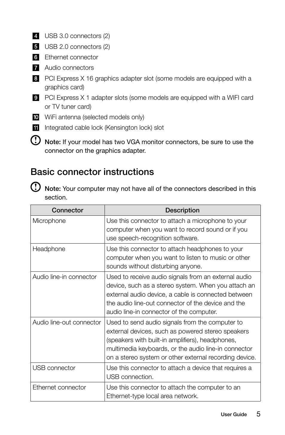 Basic connector instructions | Lenovo Erazer X315 Desktop User Manual | Page 10 / 57