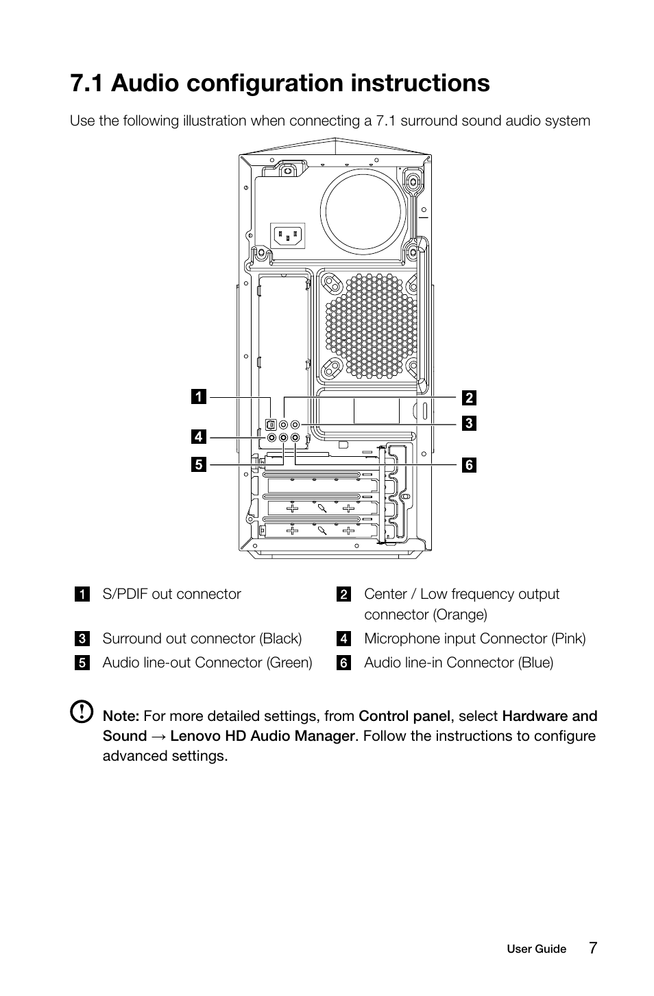 1 audio configuration instructions | Lenovo Erazer X315 Desktop User Manual | Page 12 / 57