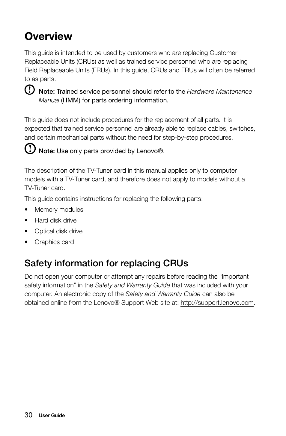 Overview, Safety information for replacing crus | Lenovo Erazer X315 Desktop User Manual | Page 35 / 57