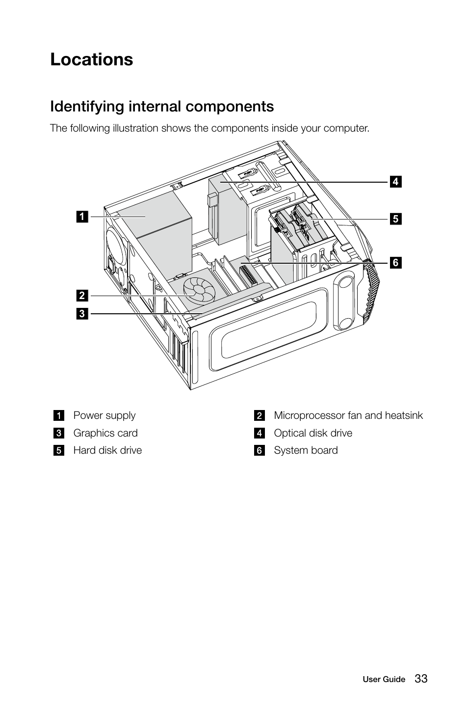 Locations, Identifying internal components | Lenovo Erazer X315 Desktop User Manual | Page 38 / 57