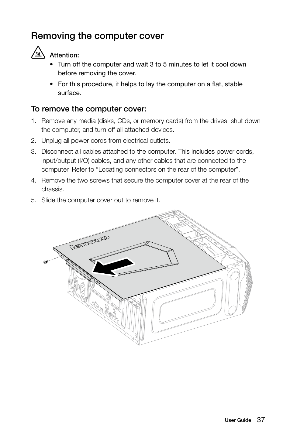 Removing the computer cover | Lenovo Erazer X315 Desktop User Manual | Page 42 / 57