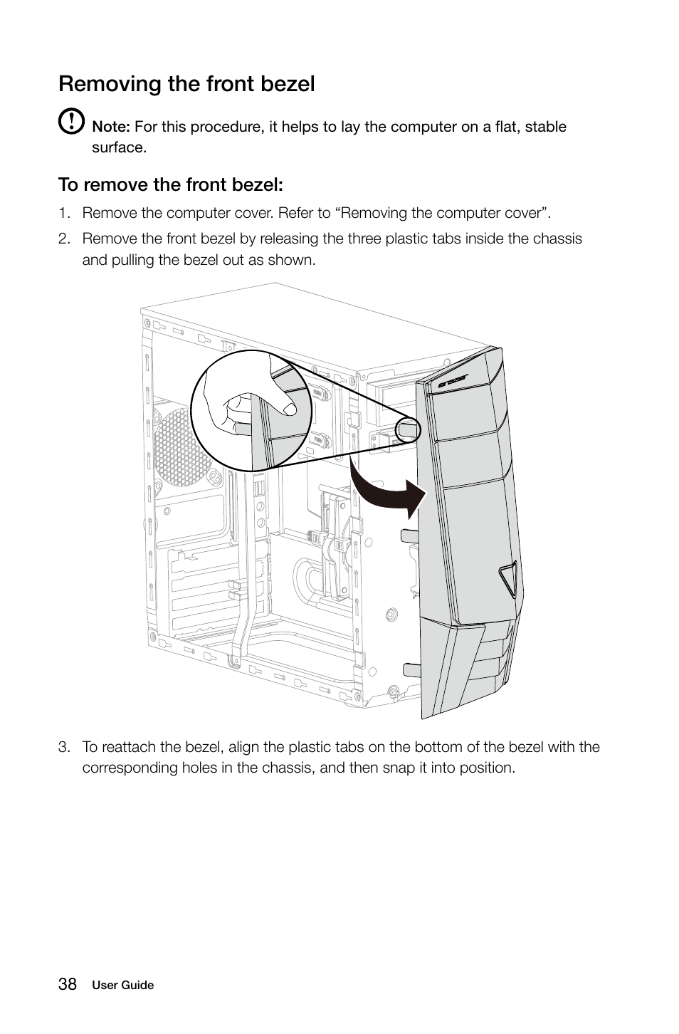 Removing the front bezel | Lenovo Erazer X315 Desktop User Manual | Page 43 / 57