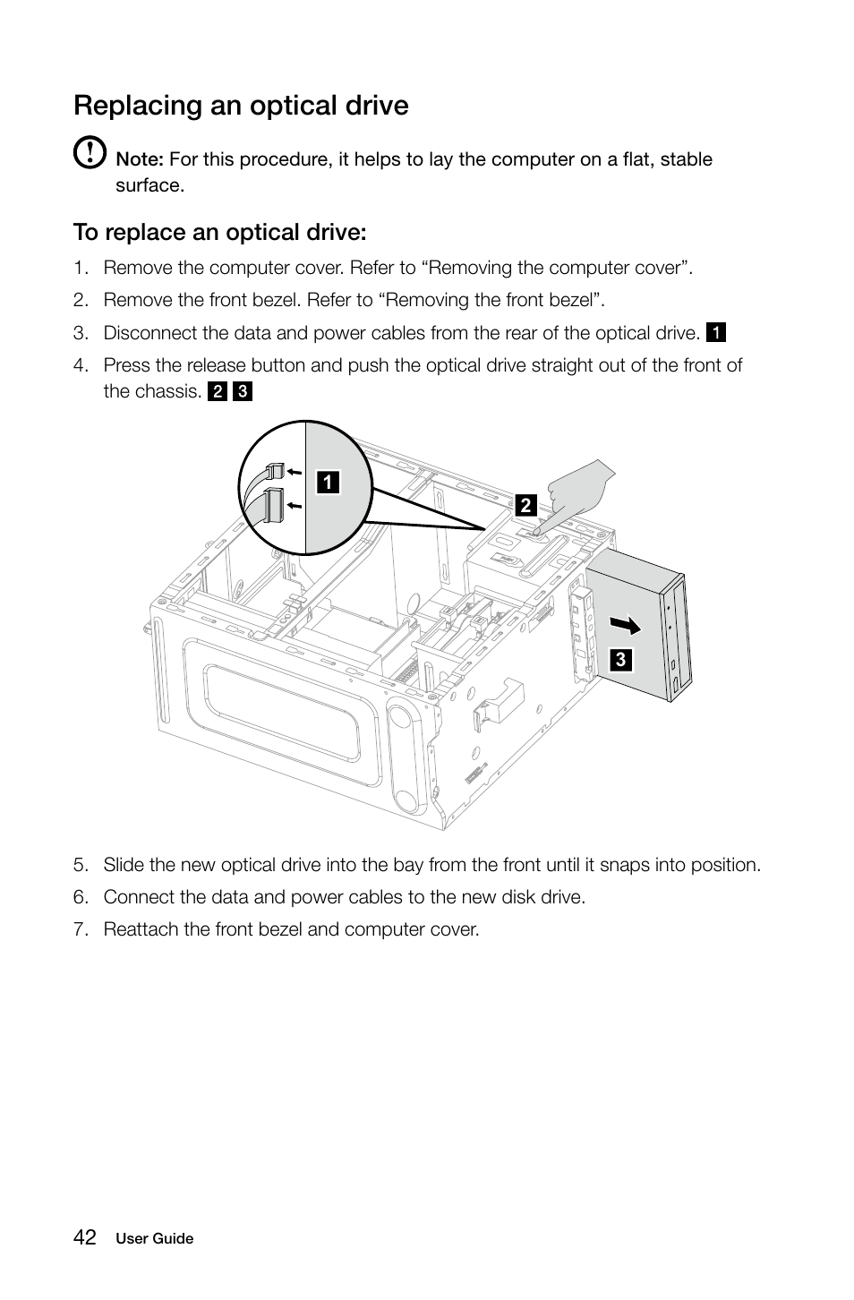 Replacing an optical drive | Lenovo Erazer X315 Desktop User Manual | Page 47 / 57