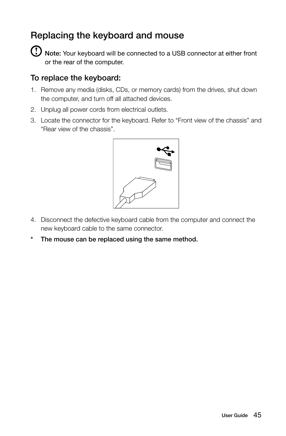 Replacing the keyboard and mouse | Lenovo Erazer X315 Desktop User Manual | Page 50 / 57