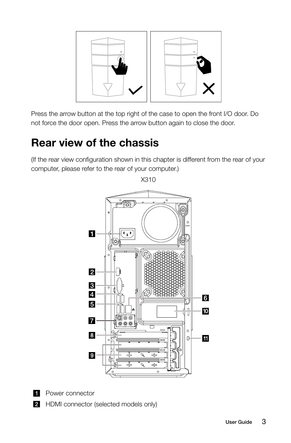Rear view of the chassis | Lenovo Erazer X315 Desktop User Manual | Page 8 / 57