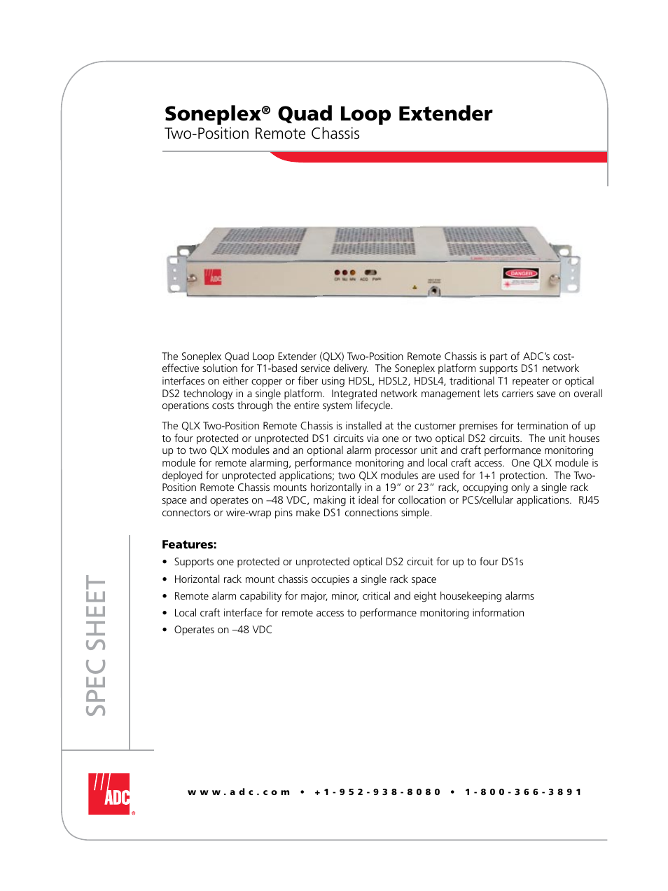 ADC Soneplex Quad Loop Extender User Manual | 2 pages