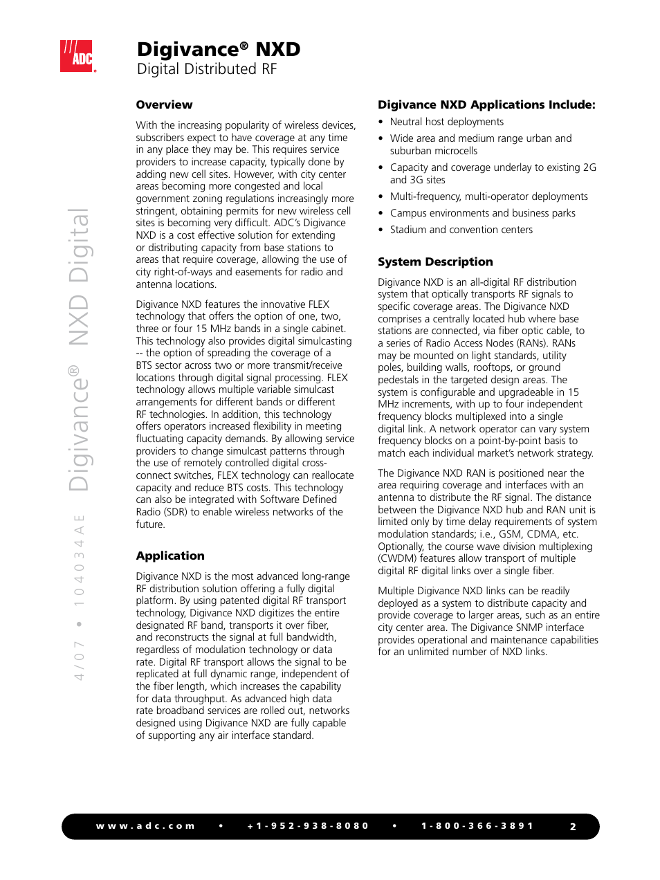 Dig iv an ce, Digivance | ADC Digivance NXD User Manual | Page 2 / 8