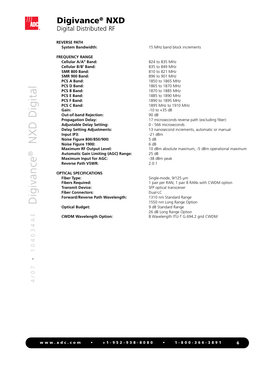 Dig iv an ce, Digivance, Digital distributed rf | ADC Digivance NXD User Manual | Page 6 / 8