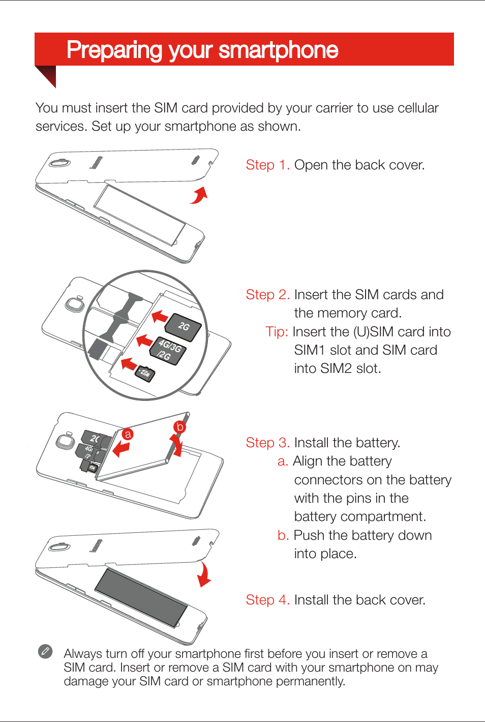 Preparing your smartphone | Lenovo S856 Smartphone User Manual | Page 4 / 7