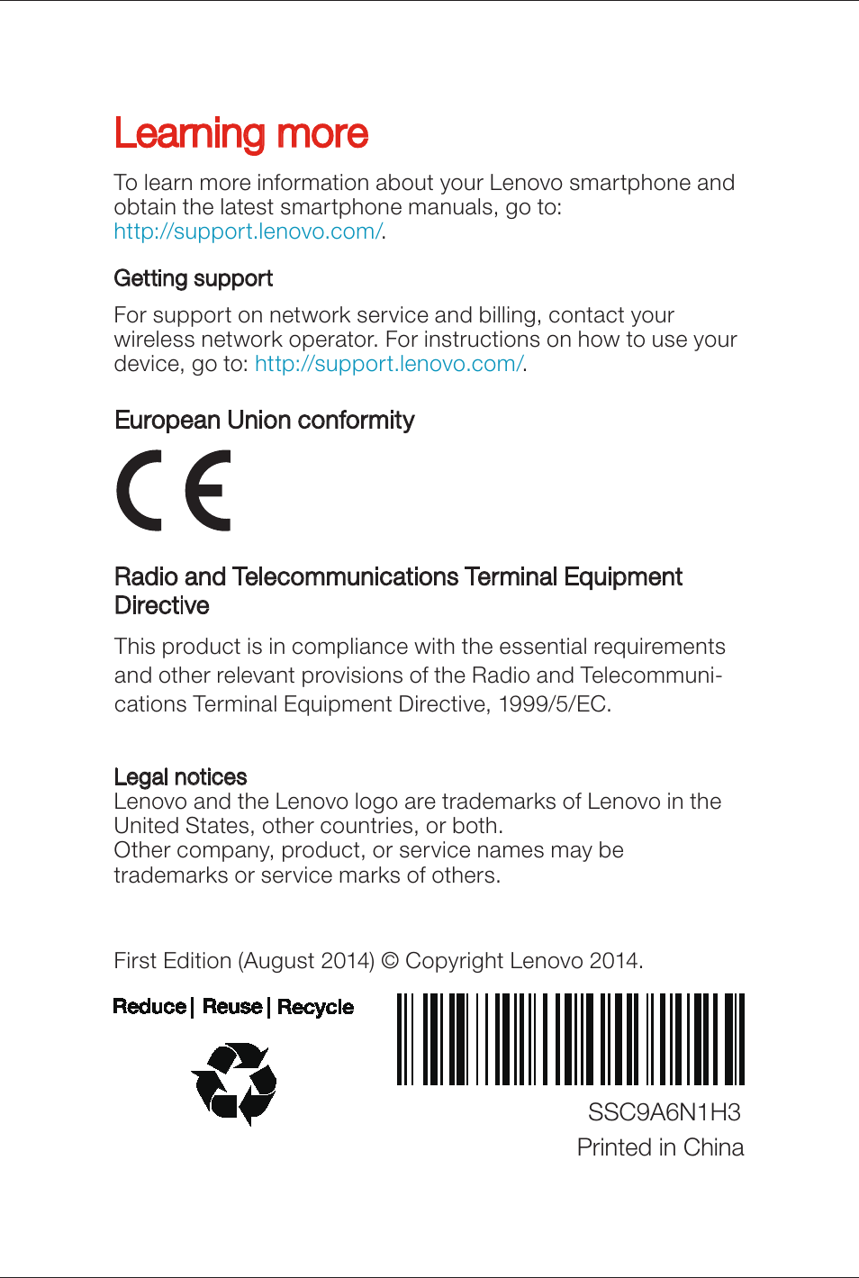 Learning more | Lenovo S856 Smartphone User Manual | Page 6 / 7