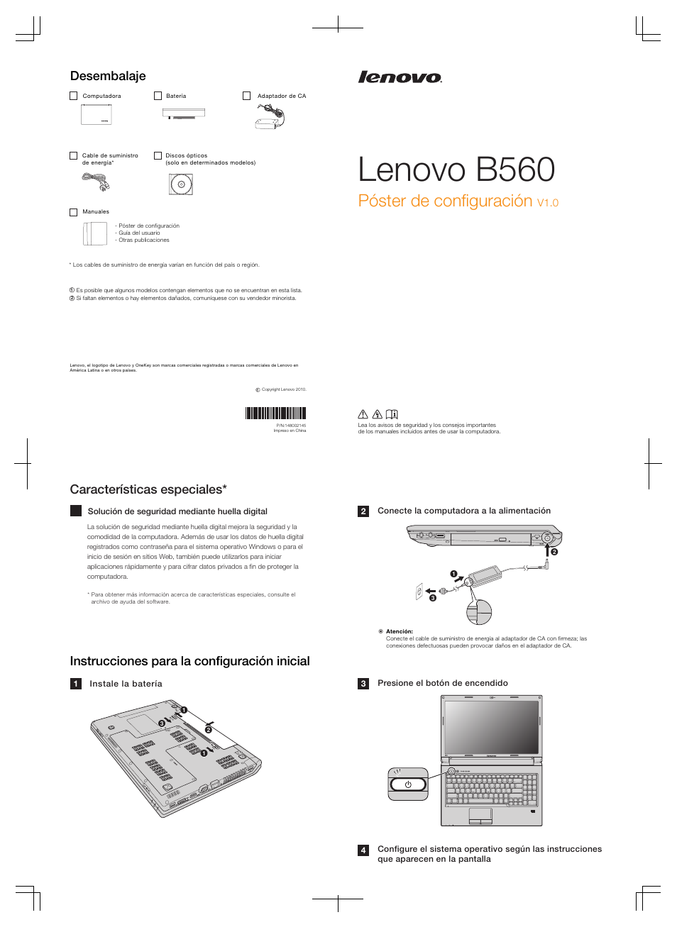 Lenovo B560 Notebook User Manual | 2 pages