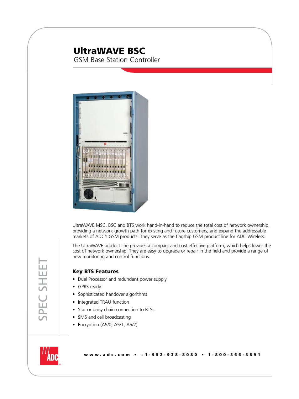 ADC GSM Base Station Controller UltraWAVE BSC User Manual | 4 pages