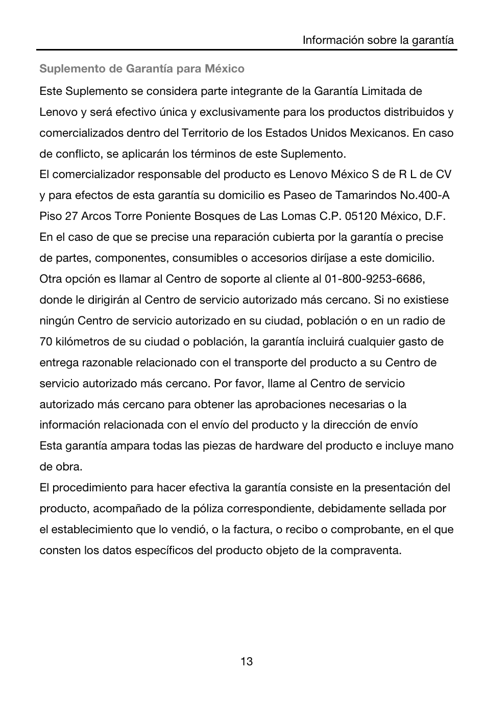 Suplemento de garantía para méxico | Lenovo A7-40 Tablet User Manual | Page 14 / 61