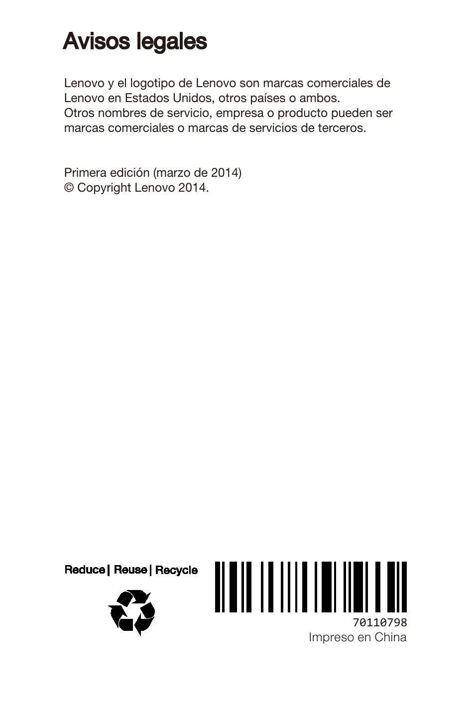 Back, Avisos legales | Lenovo A7-40 Tablet User Manual | Page 61 / 61