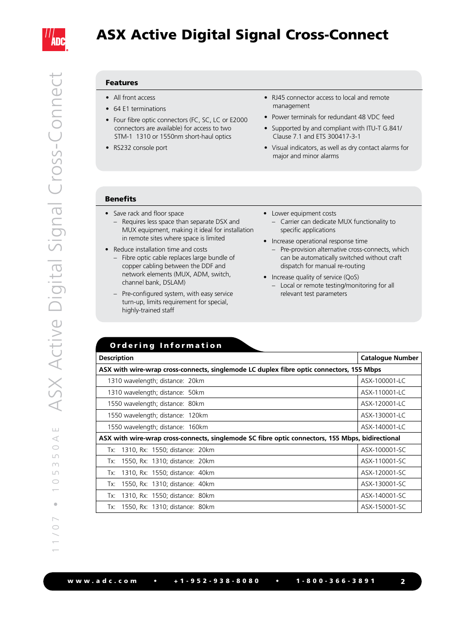 Asx active digital signal cr oss-connect, Asx active digital signal cross-connect | ADC Active Digital Signal Cross-Connect ASX User Manual | Page 2 / 4