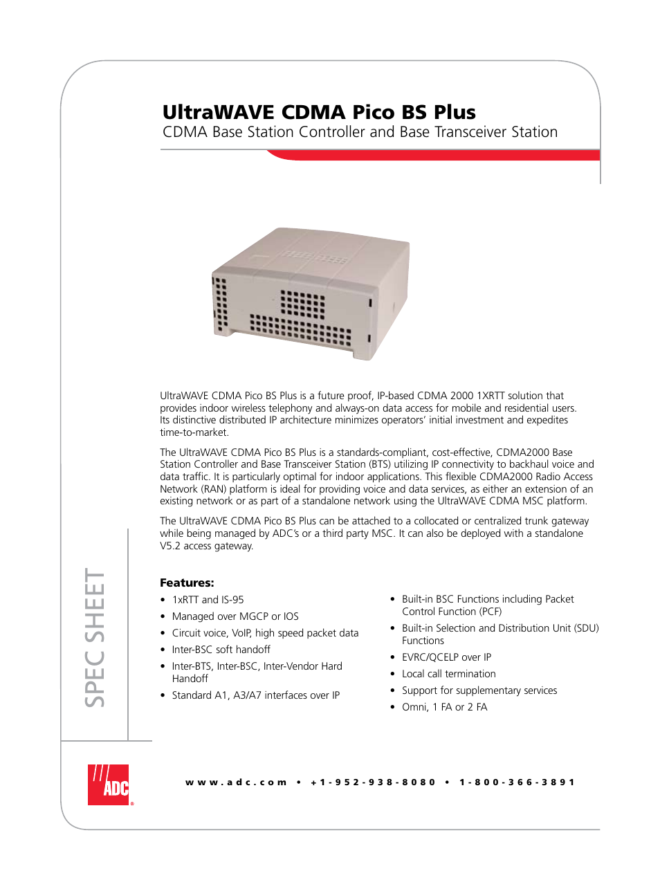 ADC UltraWAVE CDMA Pico BS Plus User Manual | 2 pages