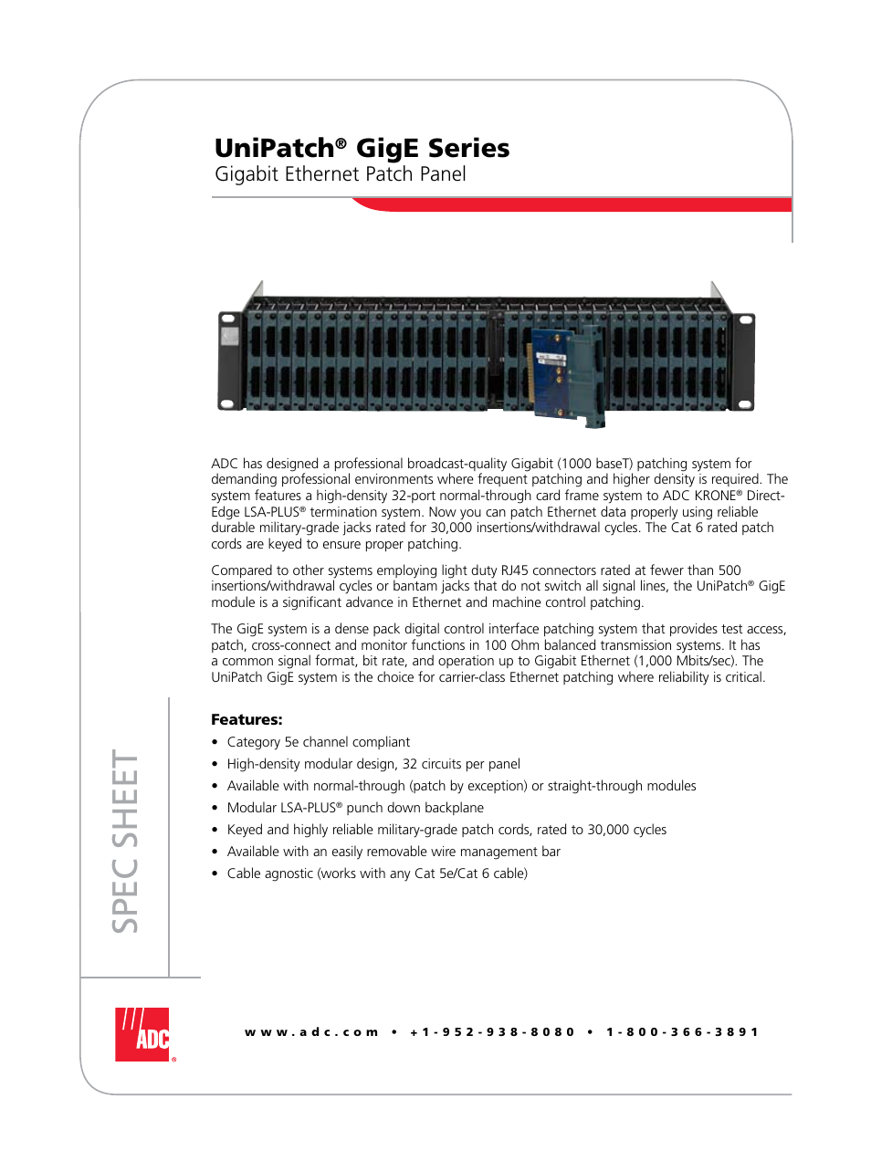 ADC UniPatch GigE Series User Manual | 4 pages