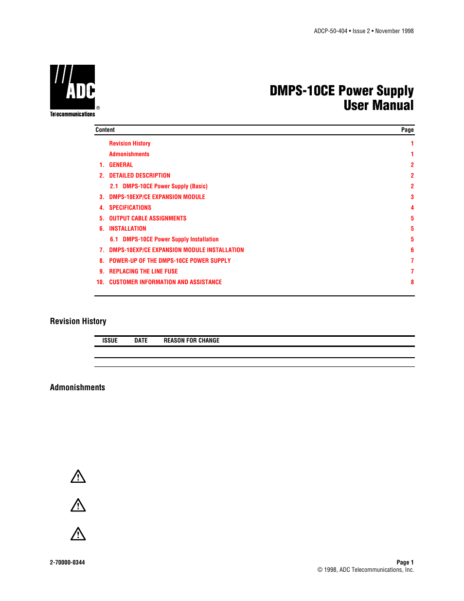 ADC DMPS-10CE User Manual | 9 pages