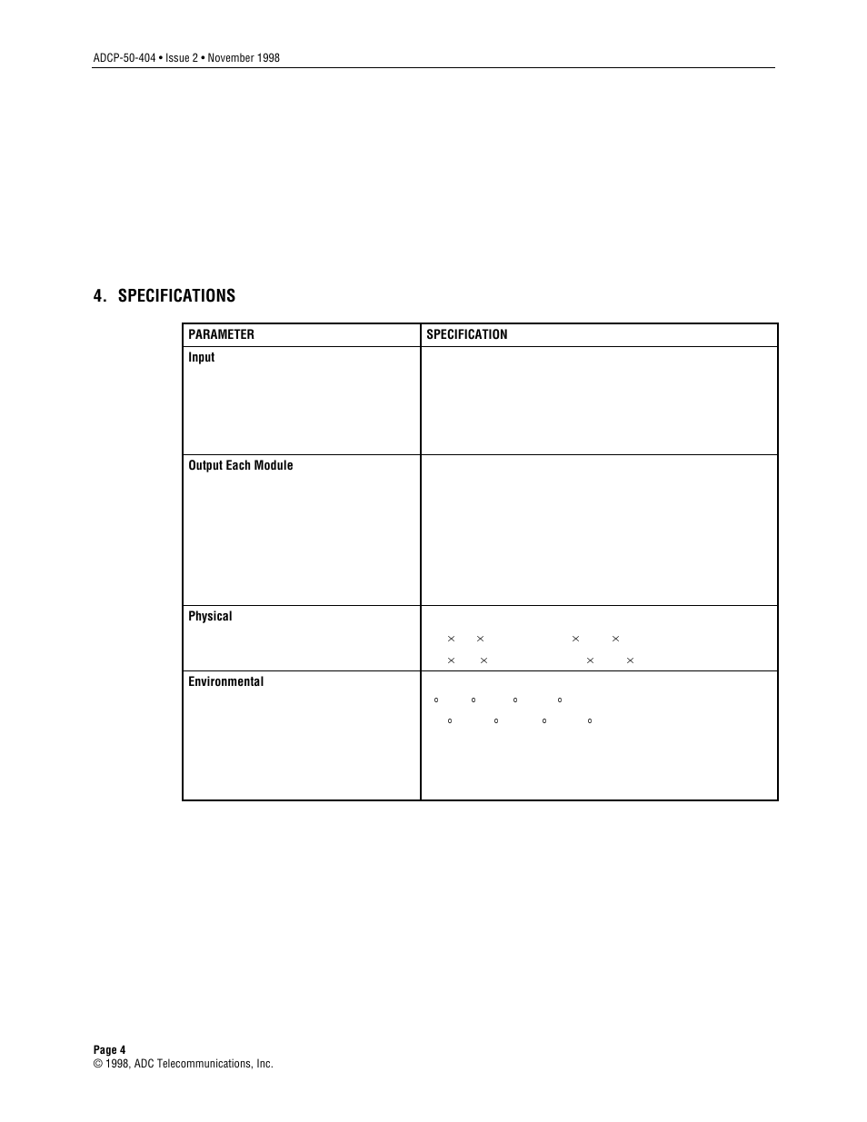 Specifications | ADC DMPS-10CE User Manual | Page 4 / 9