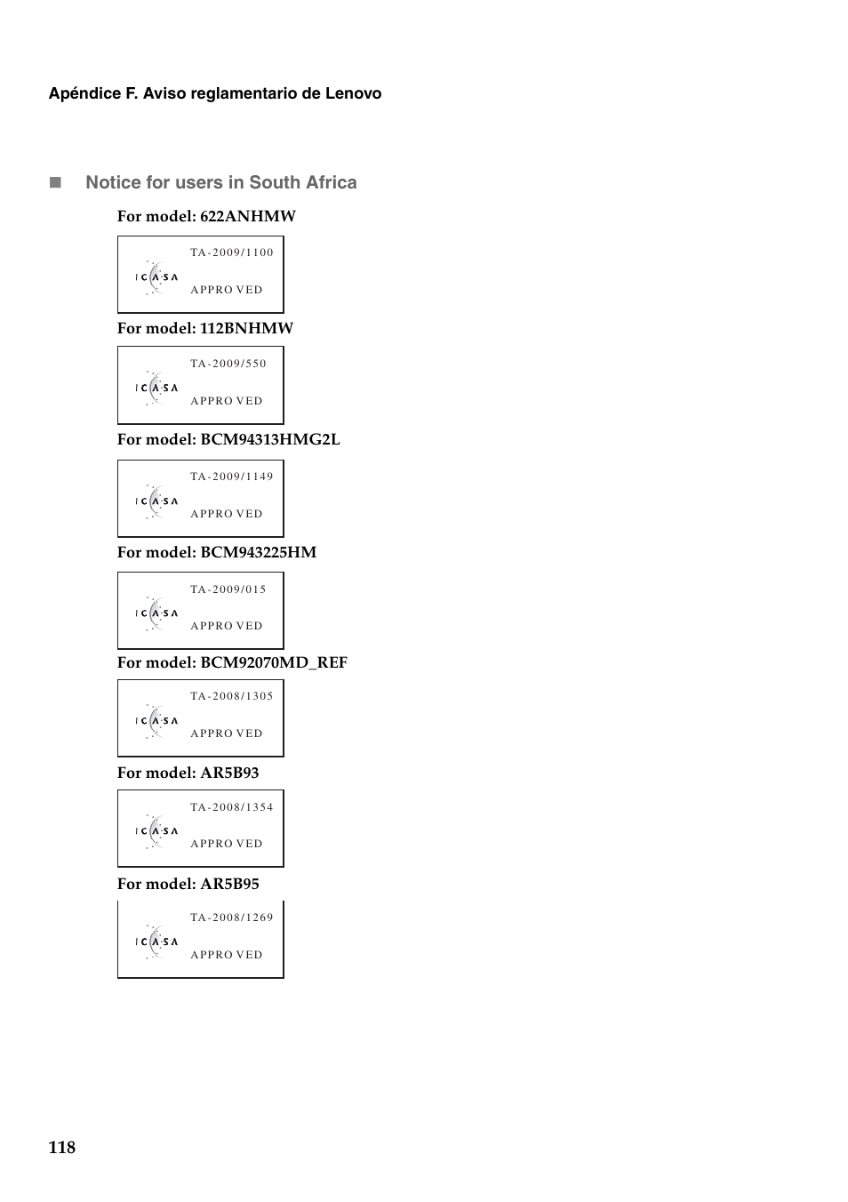 Notice for users in south africa | Lenovo G560 Notebook User Manual | Page 126 / 134