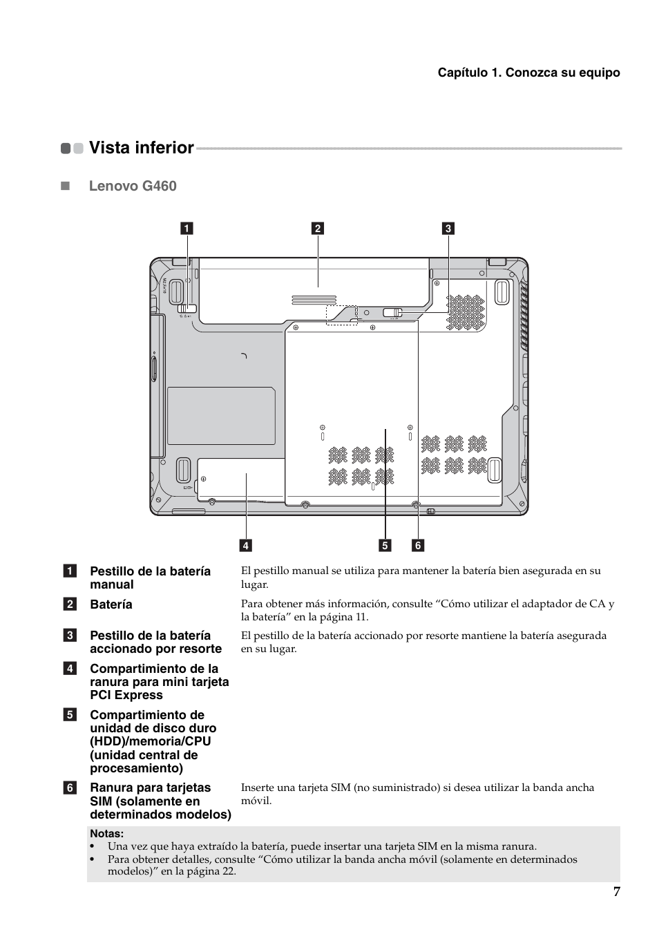 Vista inferior | Lenovo G560 Notebook User Manual | Page 15 / 134