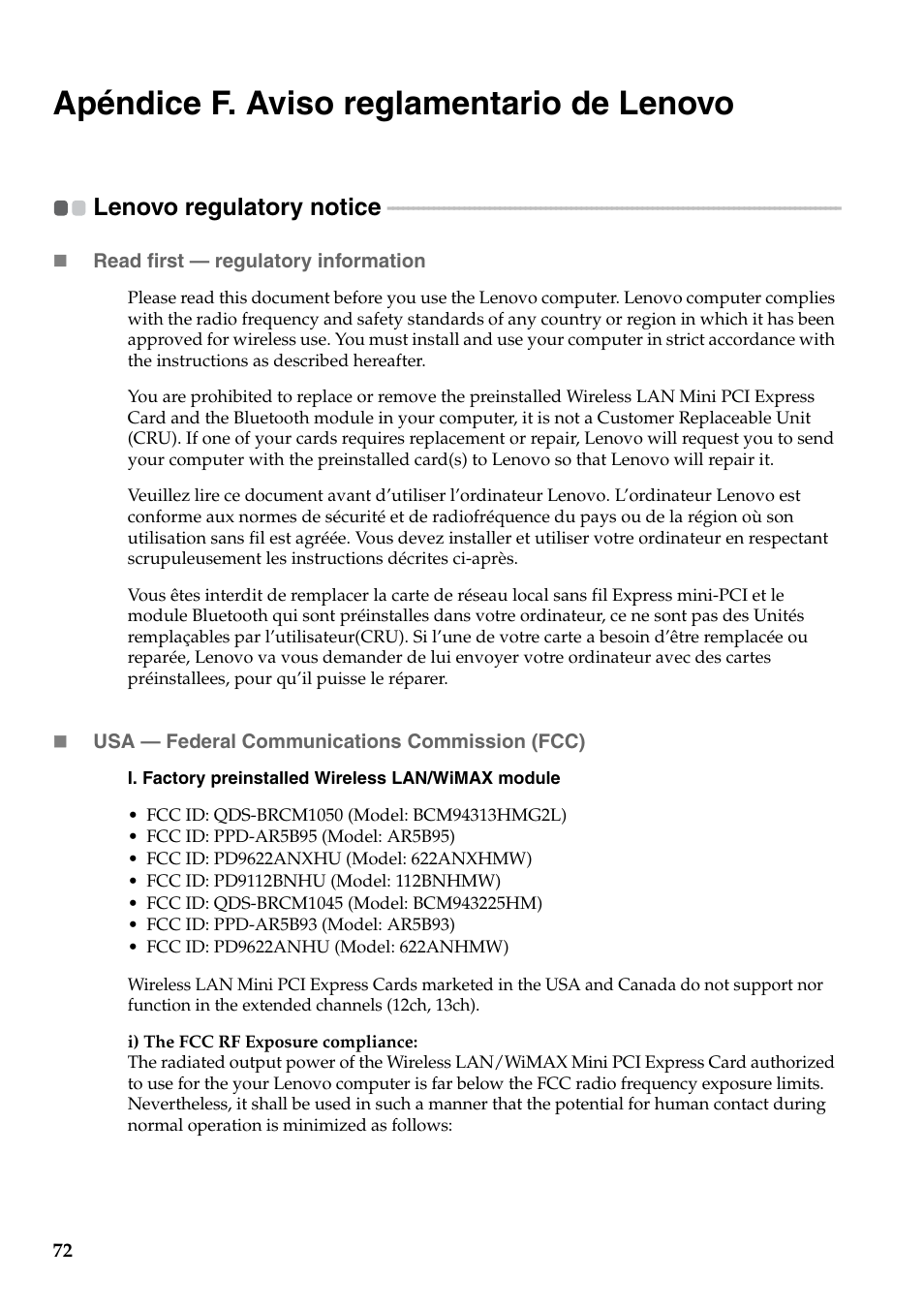 Apéndice f. aviso reglamentario de lenovo, Lenovo regulatory notice | Lenovo G560 Notebook User Manual | Page 80 / 134