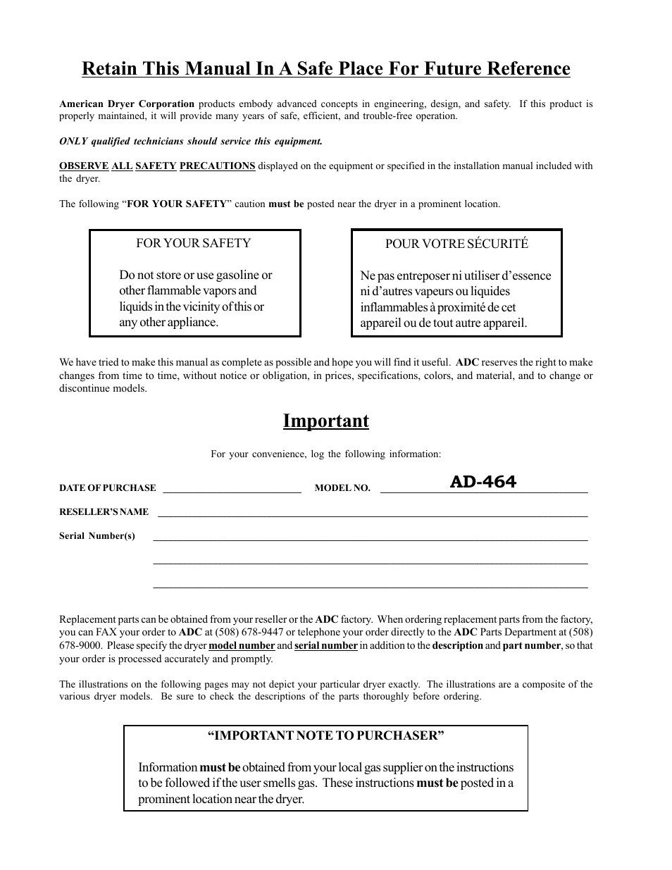 Important, Ad-464 | ADC AD-464 User Manual | Page 2 / 118