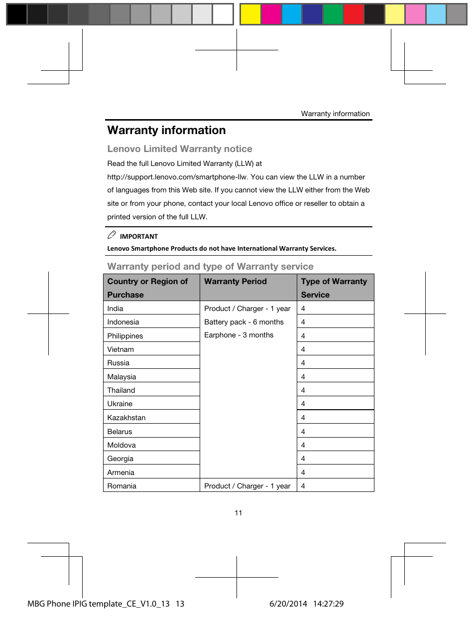 Warranty information, Lenovo limited warranty notice, Warranty period and type of warranty service | Lenovo A328 Smartphone User Manual | Page 13 / 20