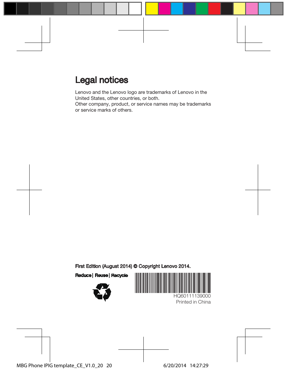 Legal notices | Lenovo A328 Smartphone User Manual | Page 20 / 20