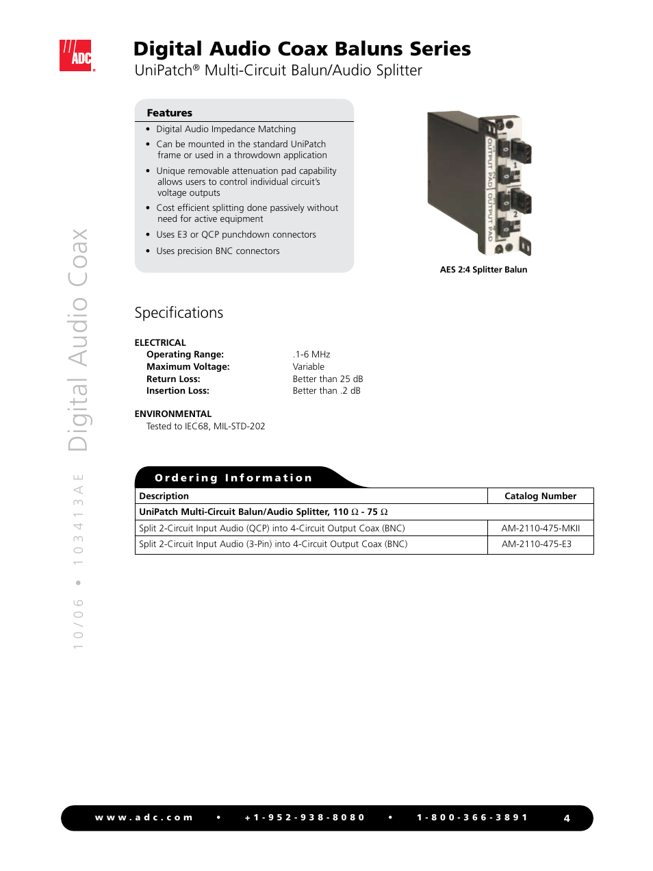 Digital audio coax baluns series | ADC Baluns Series User Manual | Page 4 / 5