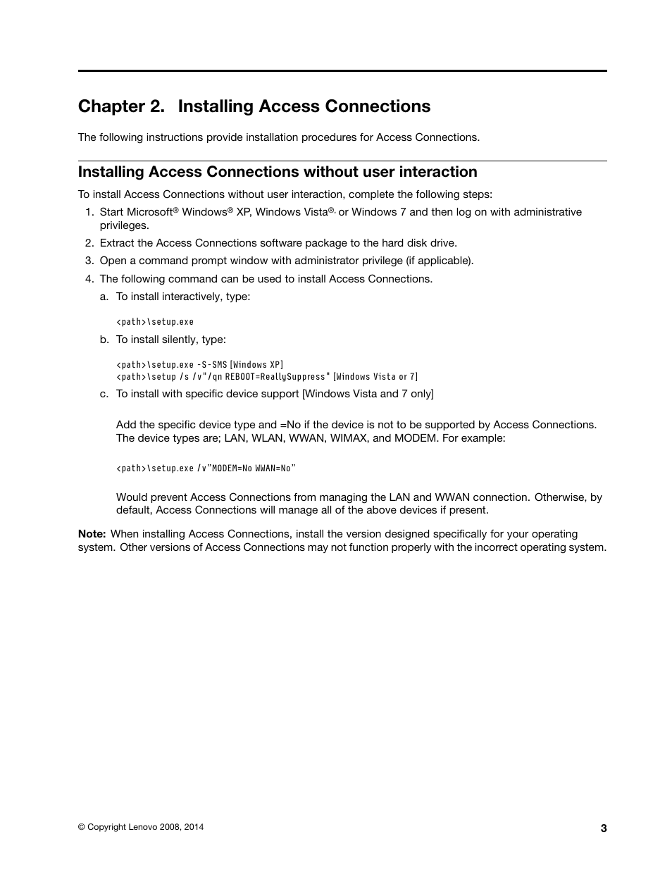 Chapter 2. installing access connections | Lenovo ThinkVantage Access Connections User Manual | Page 7 / 42